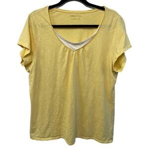 Coldwater Creek Short Sleeve T Shirt Layered V-Neck Pastel Butter Yellow Plus 1X